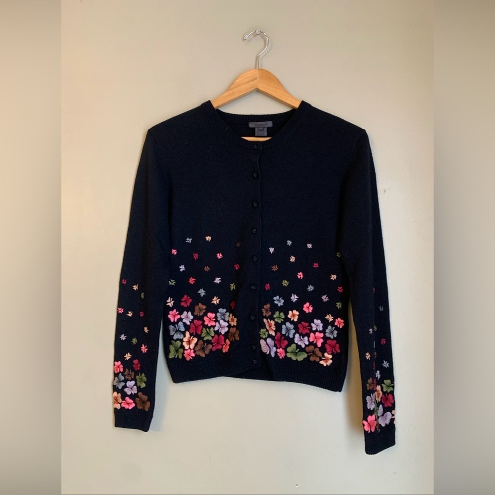 Lance Karesh Vtg Silk Cashmere Cardigan 90s Dainty Y2K Fairy Whimsical Floral